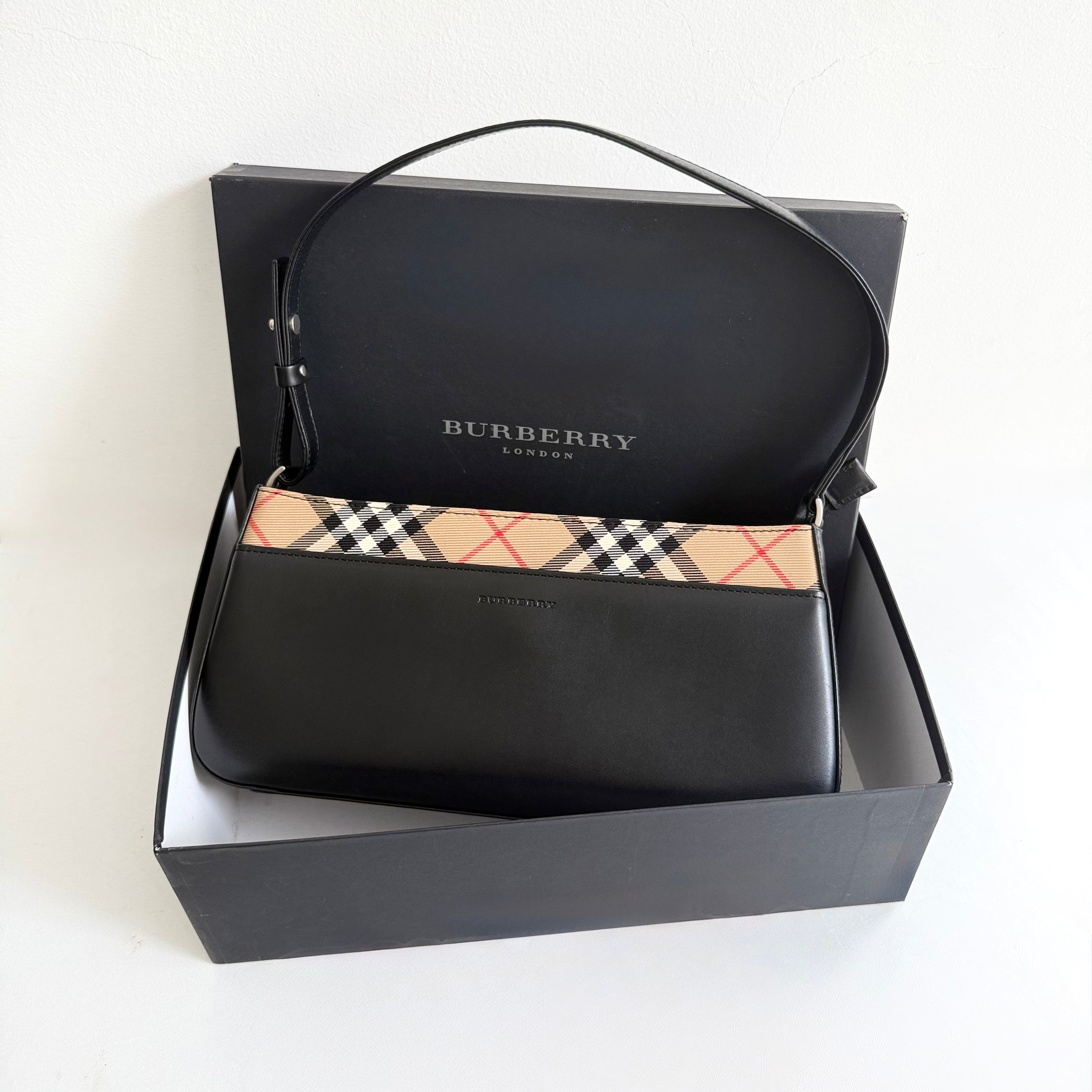 Burberry  Leather Canvas Trimmed Shoulder Bag