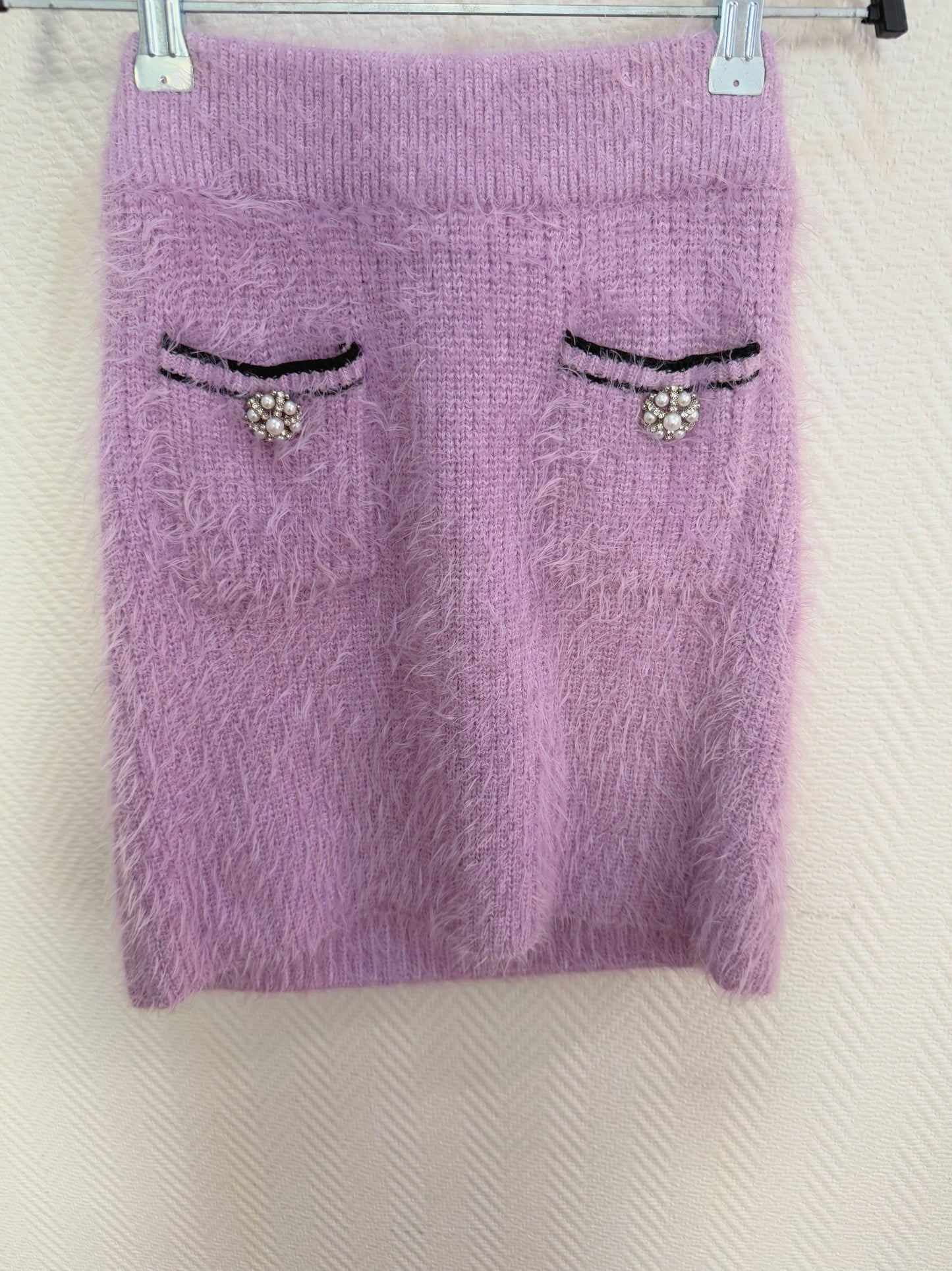 Self Portrait Lilac Fluffy Knit Cardigan/Skirt/Croptop