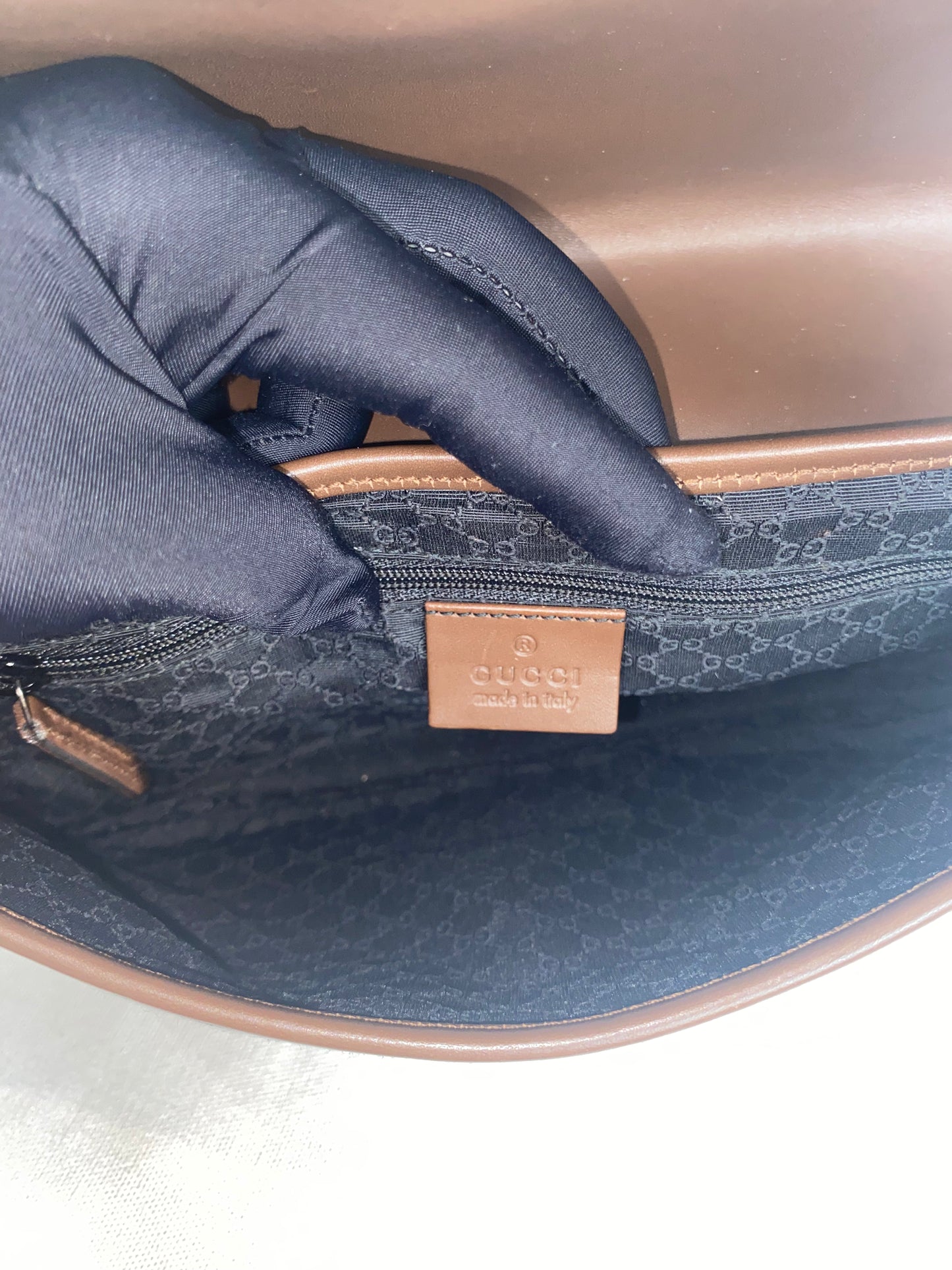 Gucci Vintage Navy Canvas & Brown Leather Jackie Bag
