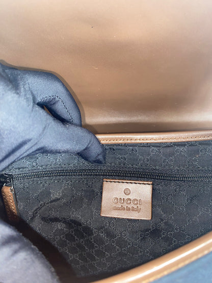 Gucci Vintage Navy Canvas & Brown Leather Jackie Bag