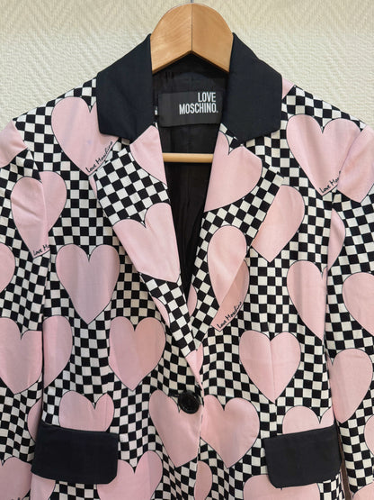 MOSCHINO Heart Check Print Blazer In Pink
