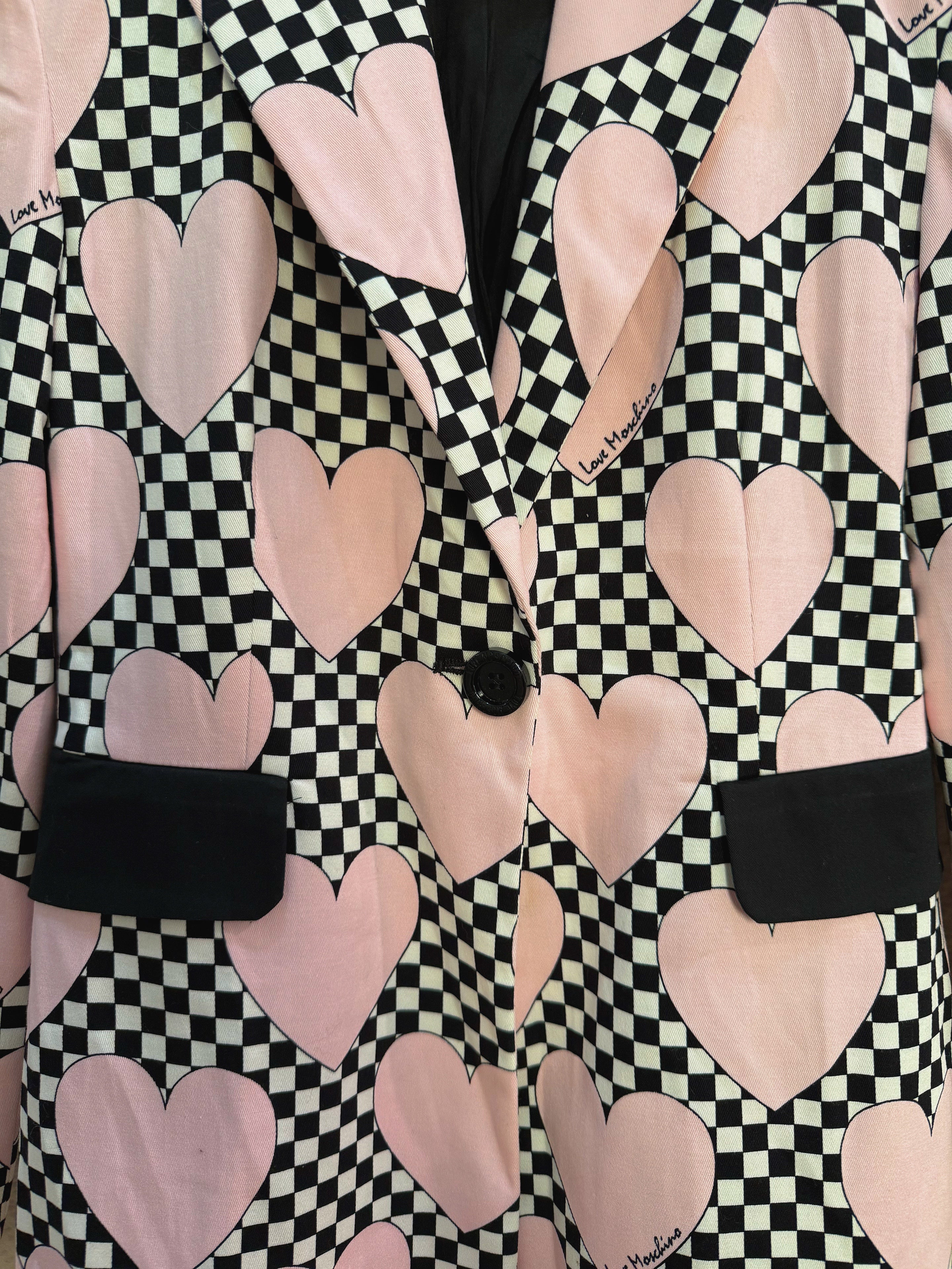 MOSCHINO Heart Check Print Blazer In Pink