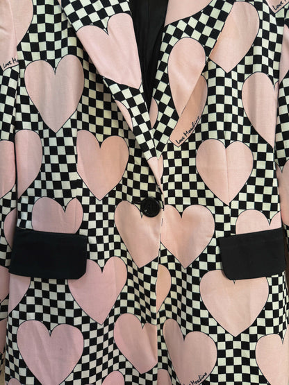 MOSCHINO Heart Check Print Blazer In Pink
