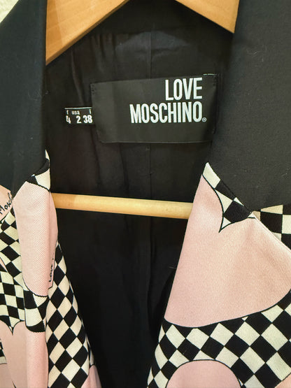 MOSCHINO Heart Check Print Blazer In Pink