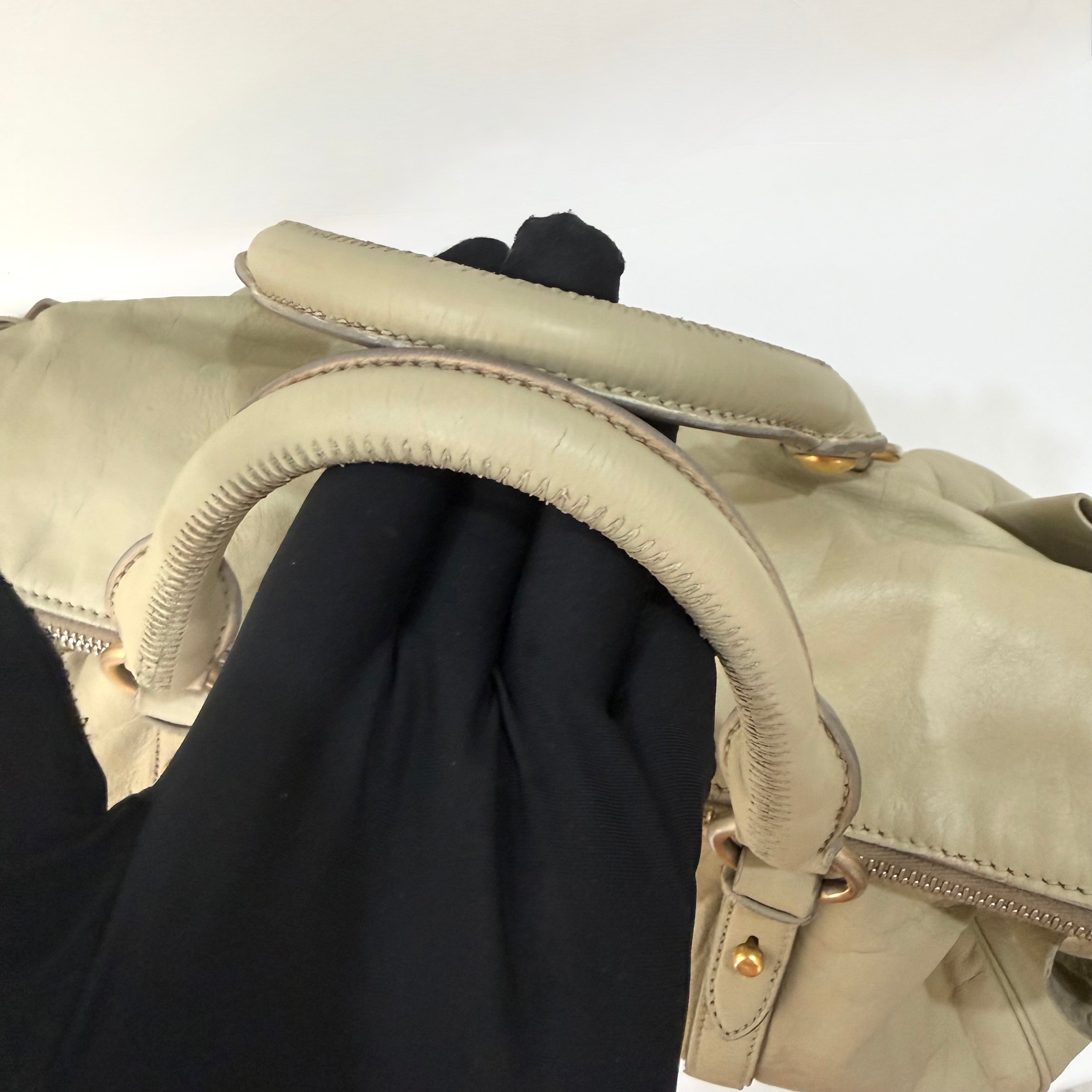 Miu Miu Vitello Lux Leather Bow Satchel Light Brown