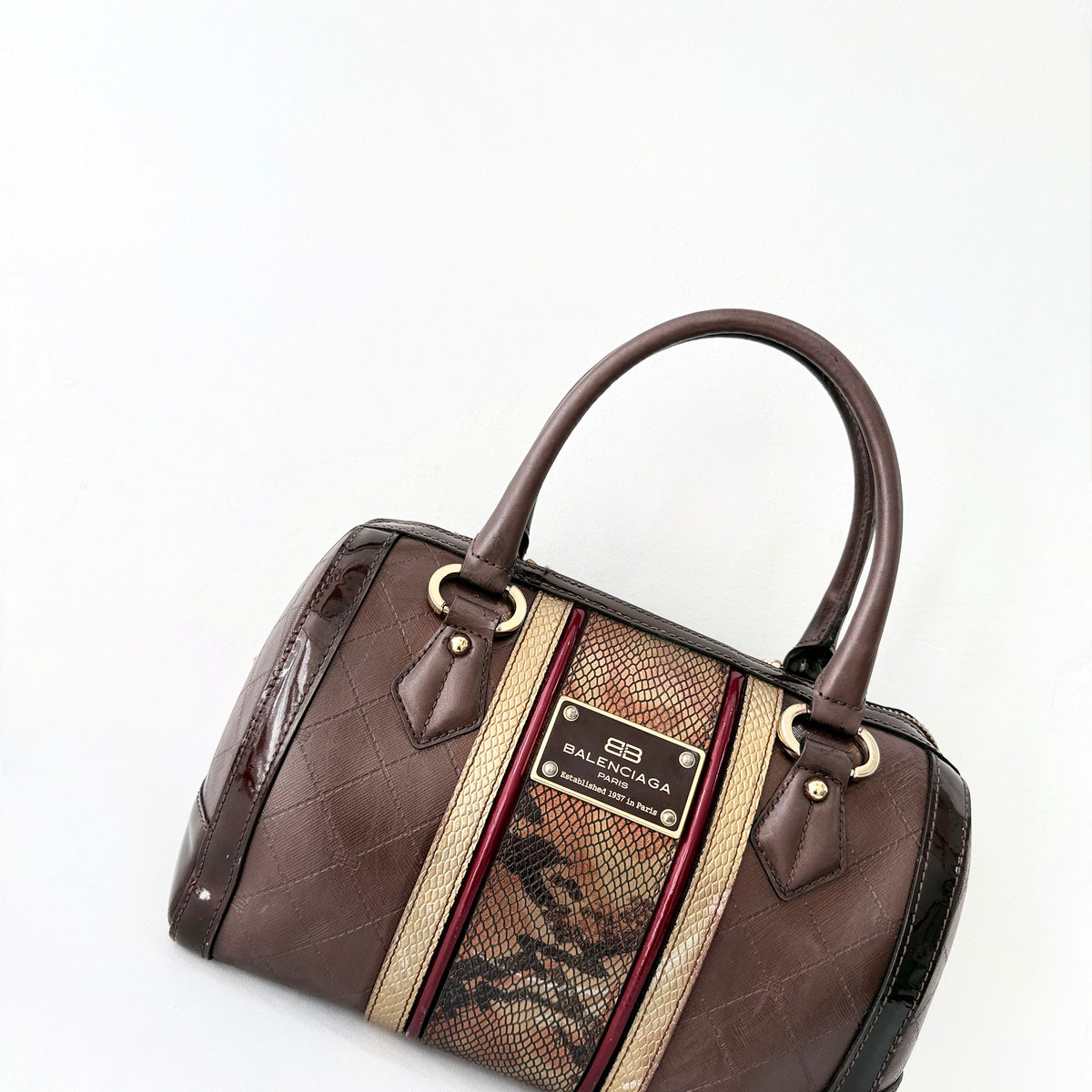 Balenciaga brown monogram top-handle bag