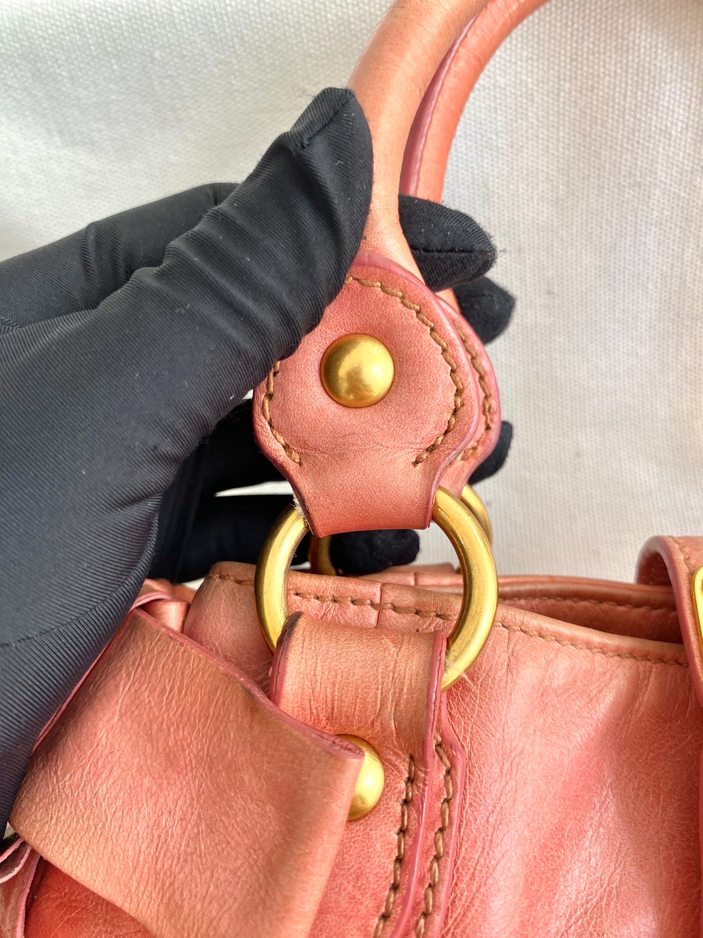 Miu Miu Vitello Lux Handbag Leather Pink Side Ribbon