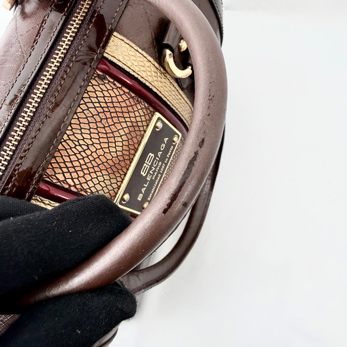 Balenciaga brown monogram top-handle bag