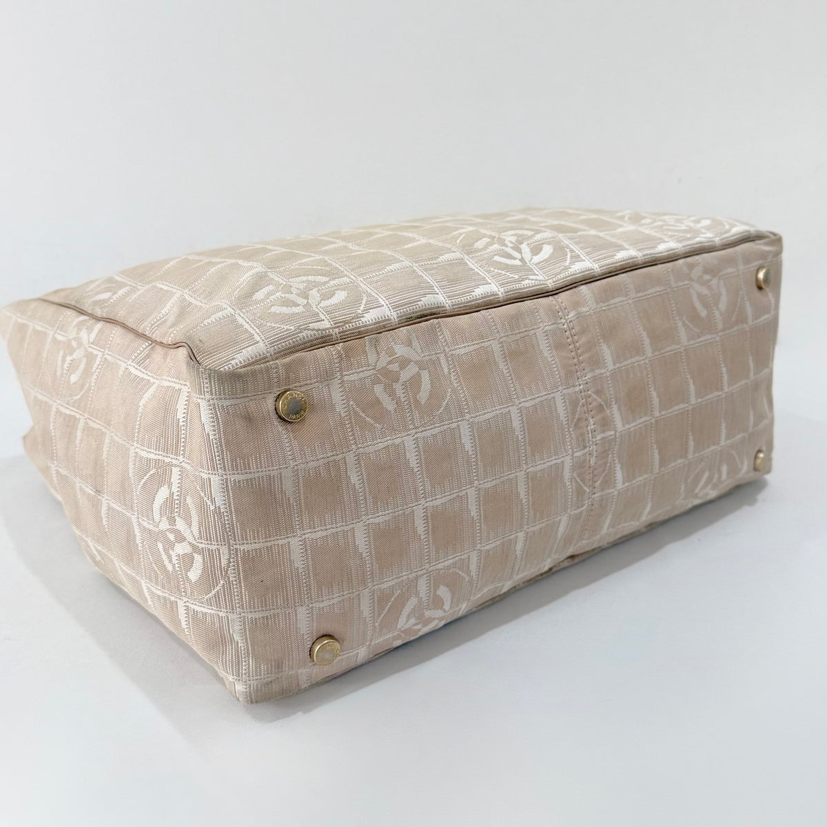 Chanel Beige Nylon CC Logo Travel Line Tote Bag