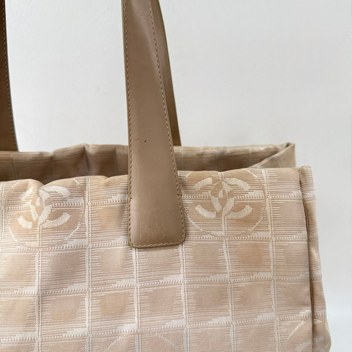 Chanel Beige Nylon CC Logo Travel Line Tote Bag