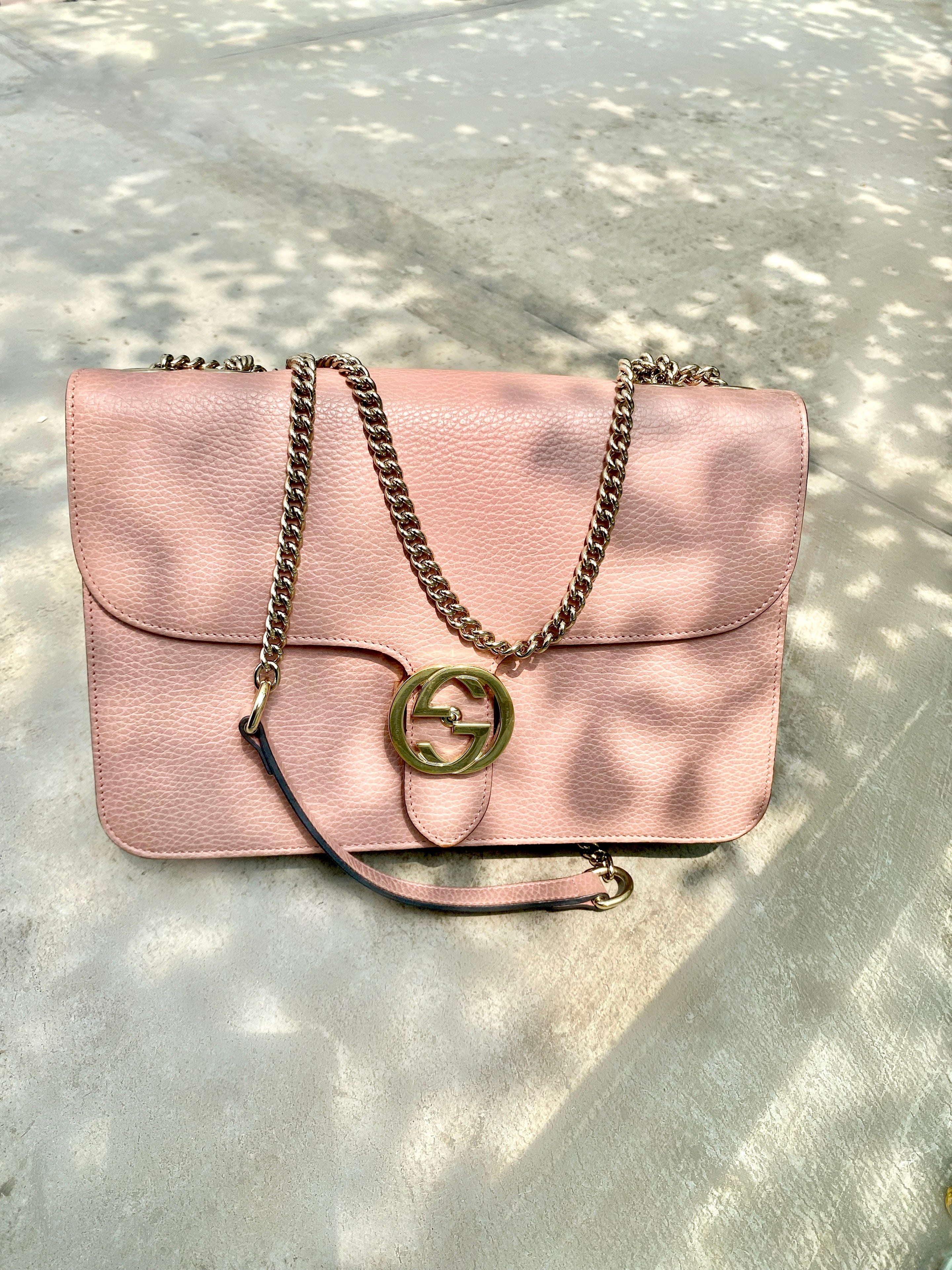 Gucci Dollar Calfskin Small Interlocking G Shoulder Bag Soft Pink