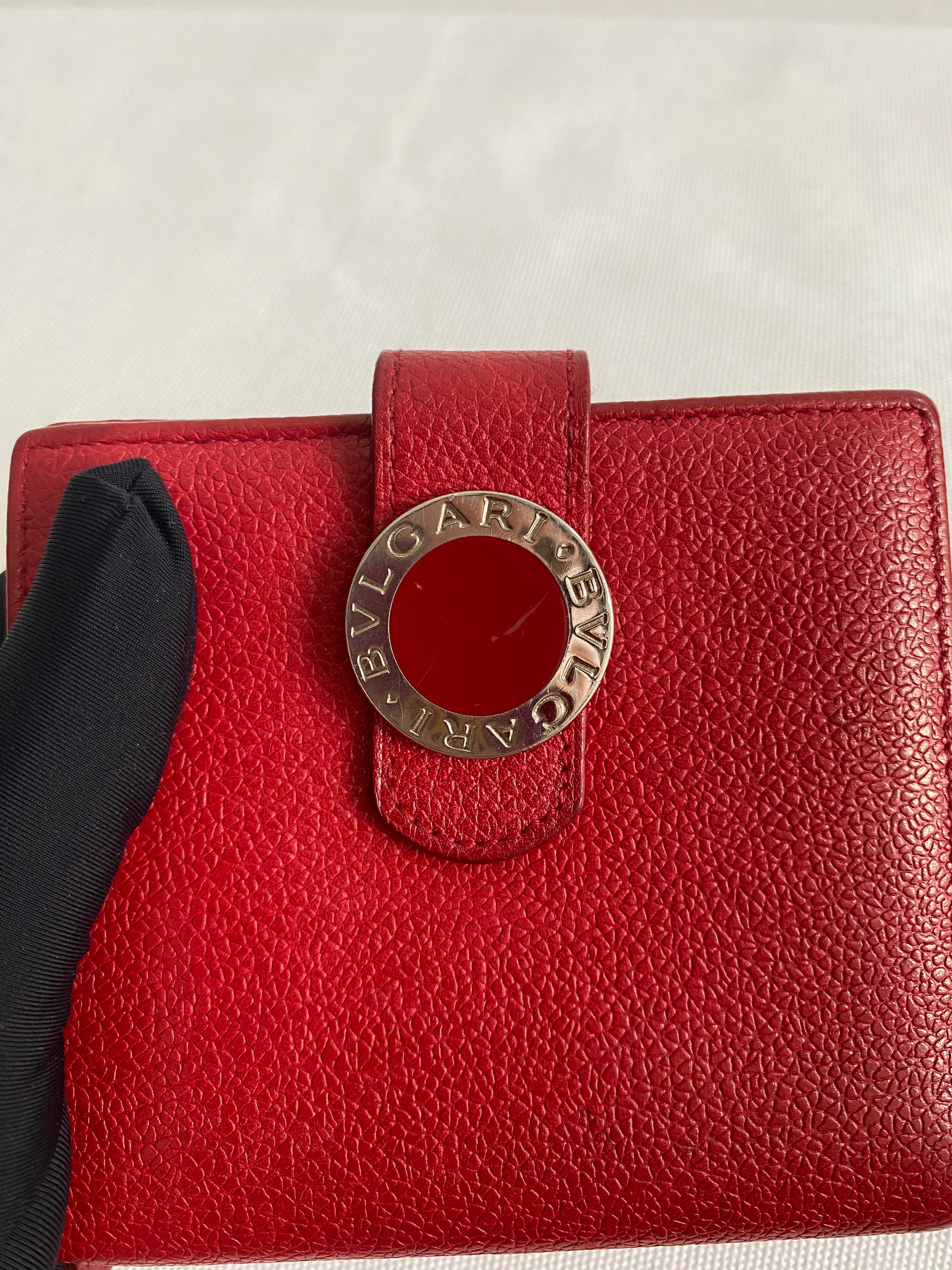 BVLGARI Wallet Red Leather Bifold Wallet