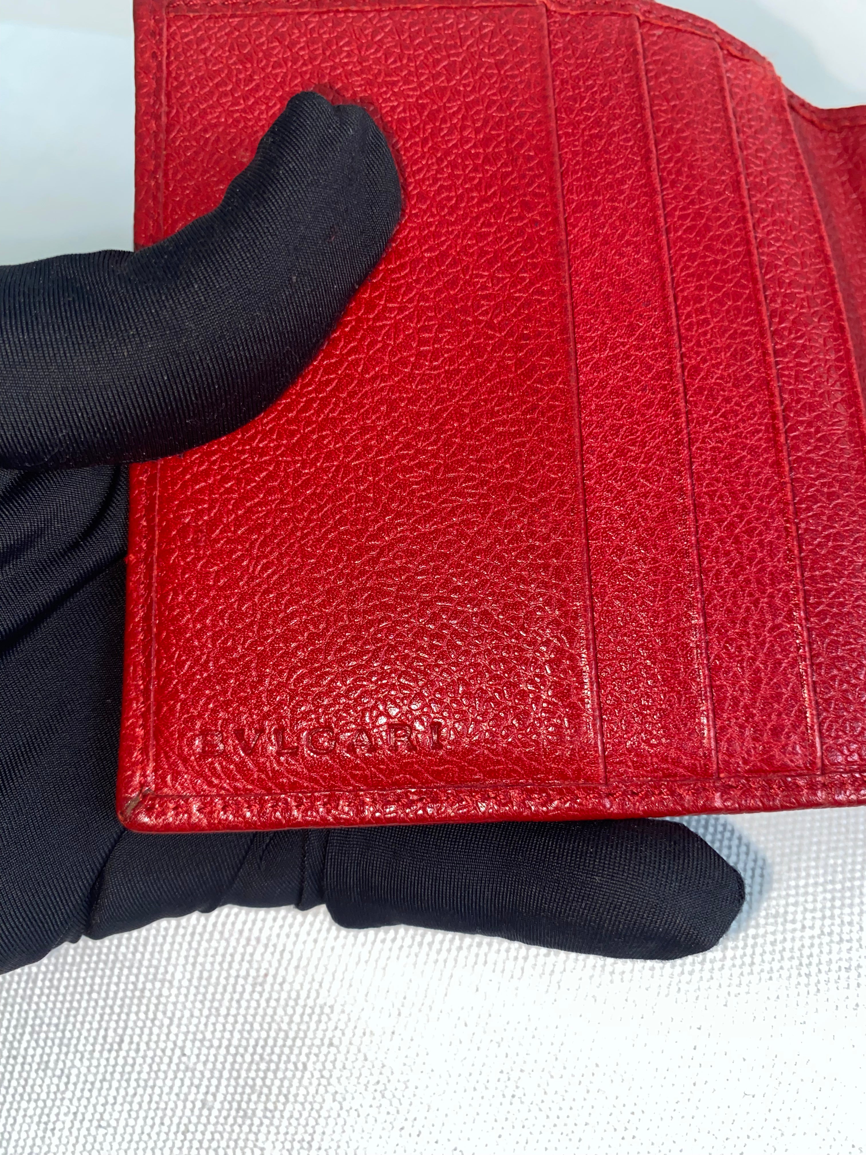 BVLGARI Wallet Red Leather Bifold Wallet