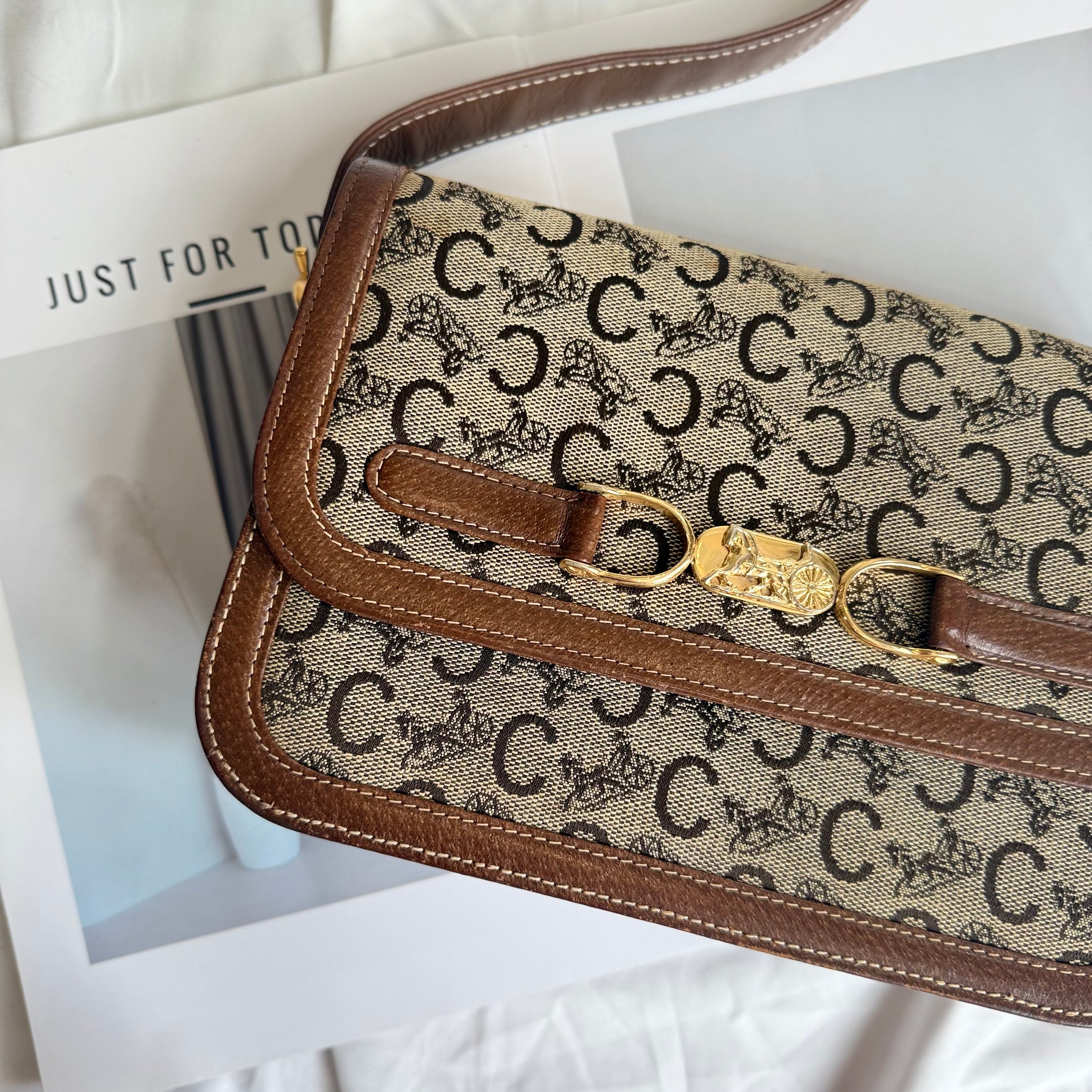 (Reserved) Celine Brown Canvas Horsebit Shoulder Bag