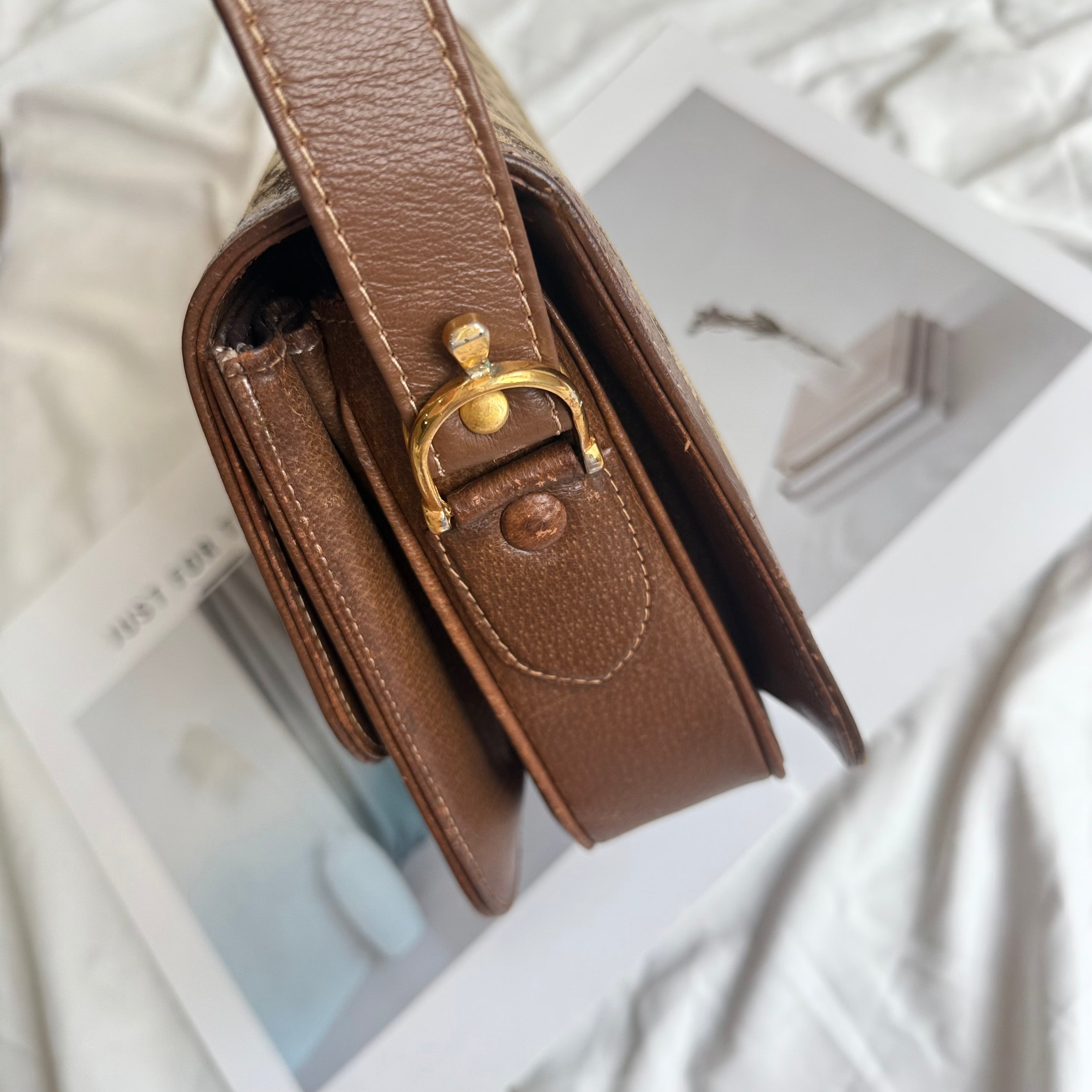 (Reserved) Celine Brown Canvas Horsebit Shoulder Bag