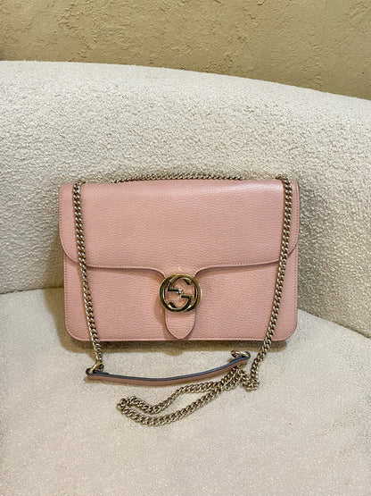 Gucci Dollar Calfskin Small Interlocking G Shoulder Bag Soft Pink