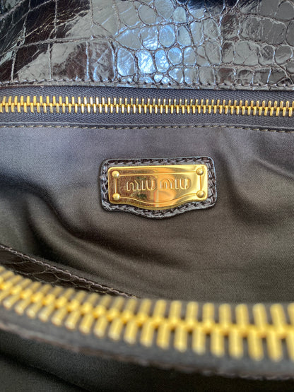 Miu Miu Brown Croc Embossed Leather Triple Zip Satchel