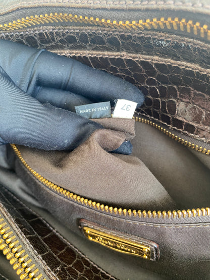 Miu Miu Brown Croc Embossed Leather Triple Zip Satchel