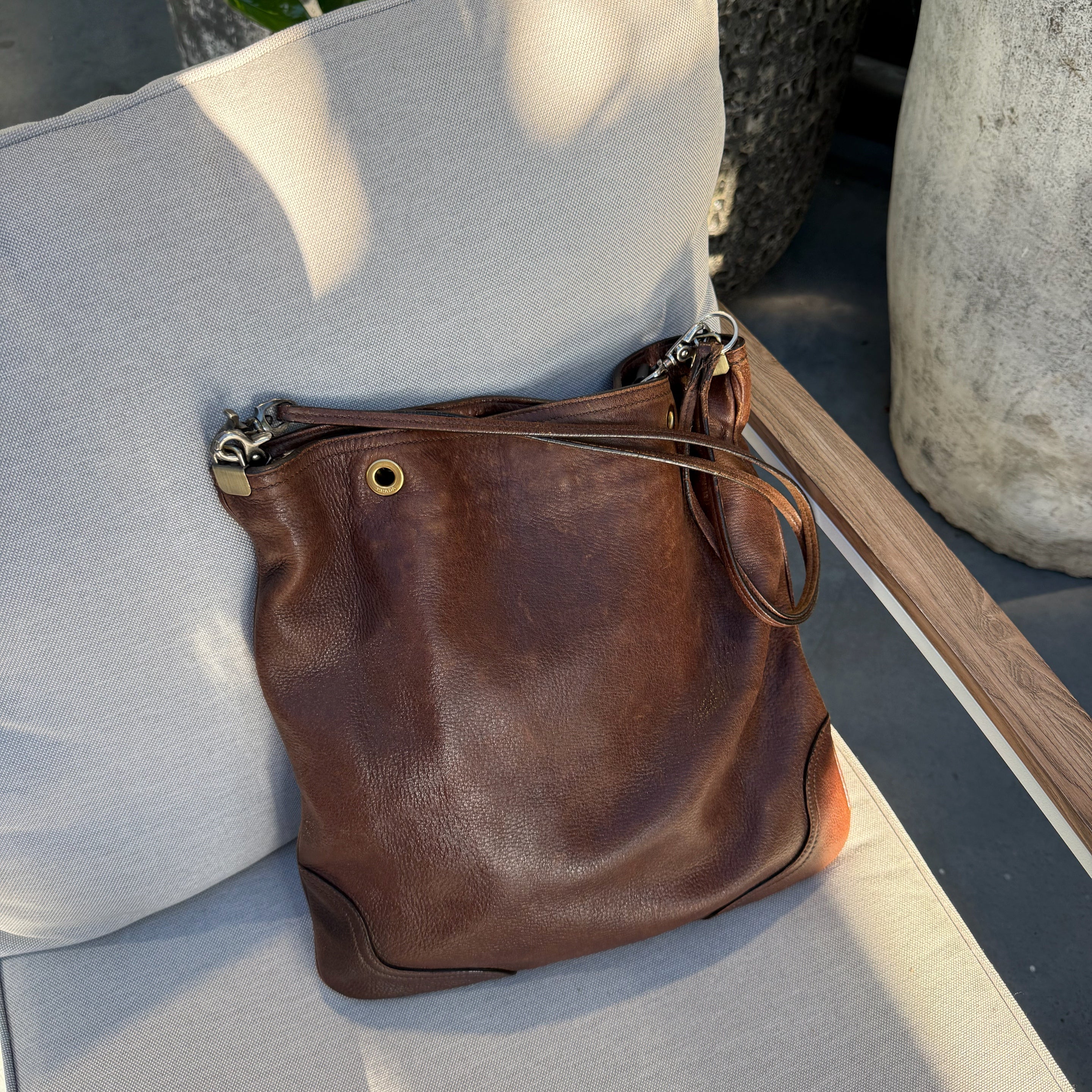 Prada Brown Cervo Antik Shopping Tote Cammello