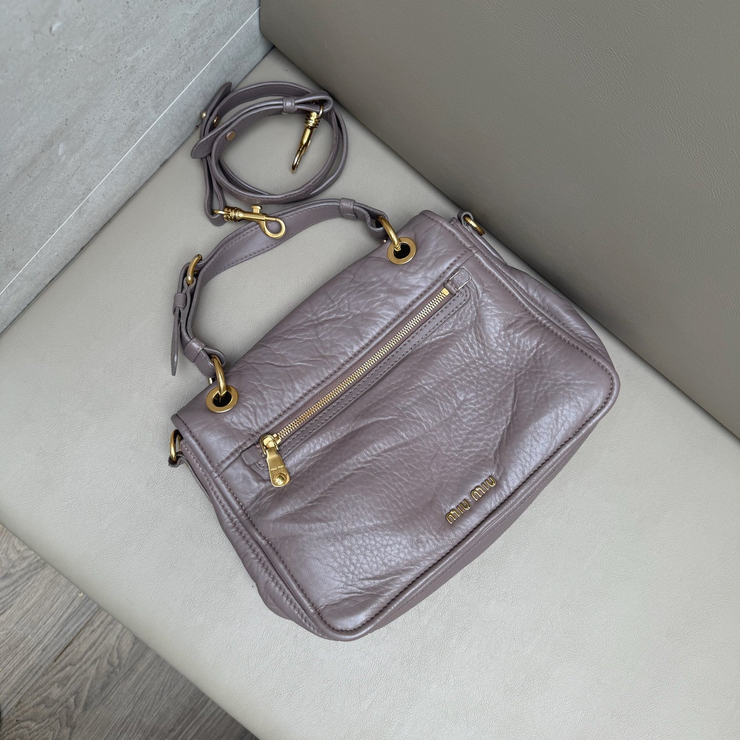 Miu Miu Nappa Leather Beige Flap Turnlock Shoulder Bag