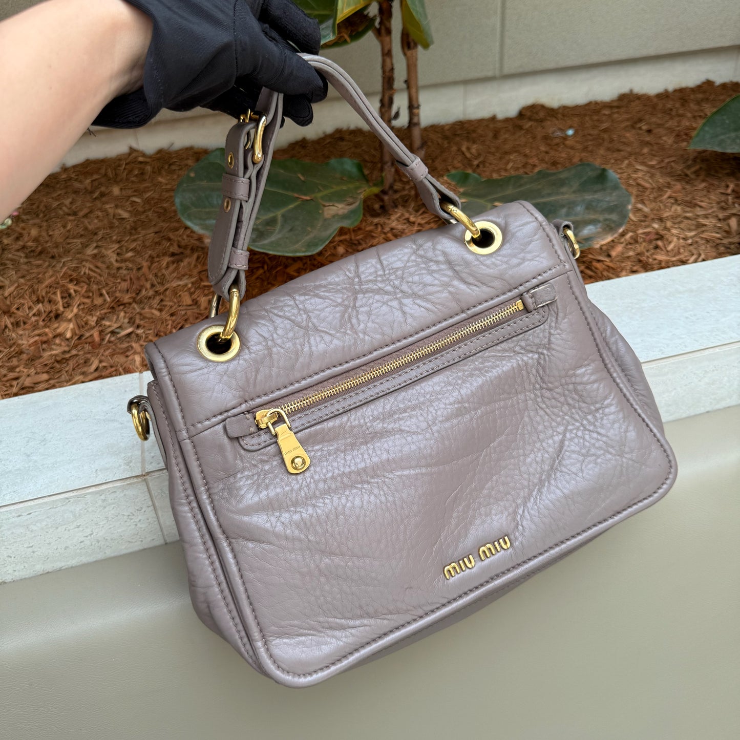 Miu Miu Nappa Leather Beige Flap Turnlock Shoulder Bag