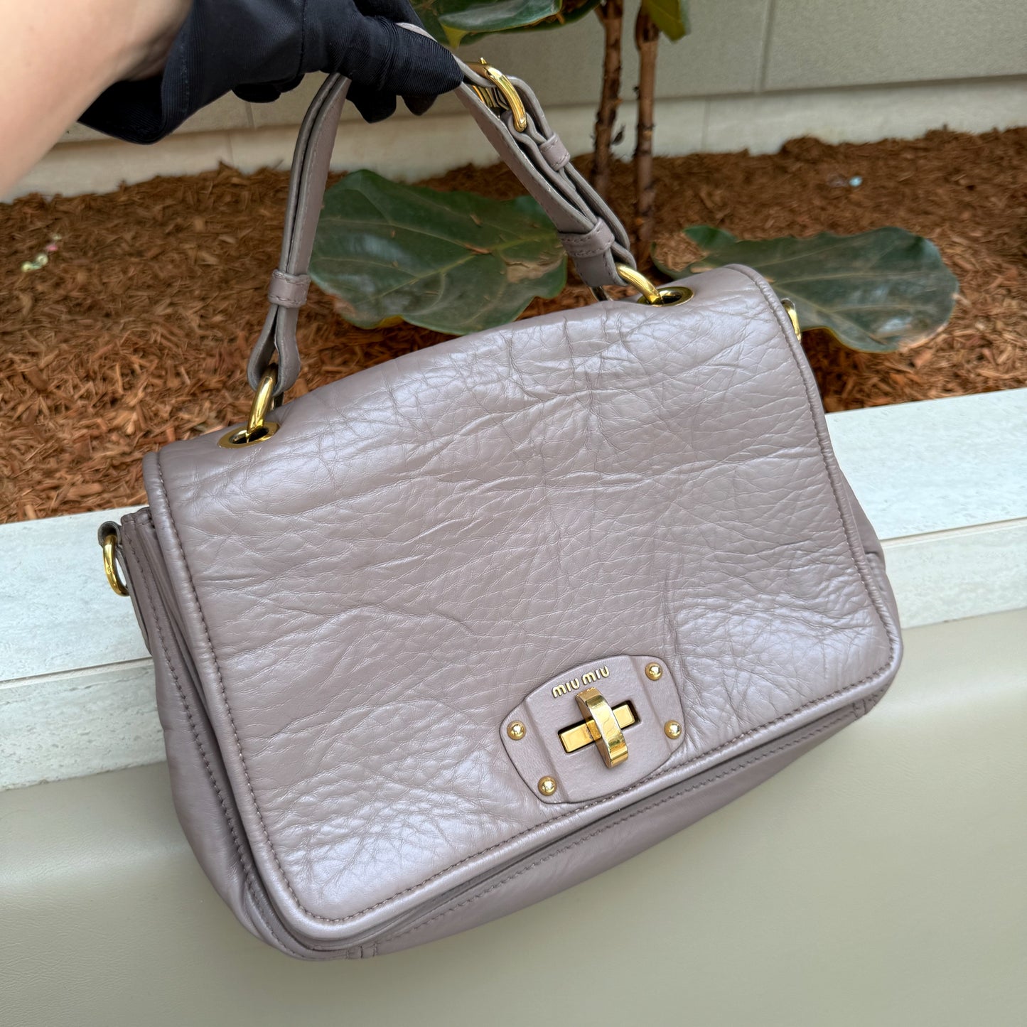 Miu Miu Nappa Leather Beige Flap Turnlock Shoulder Bag