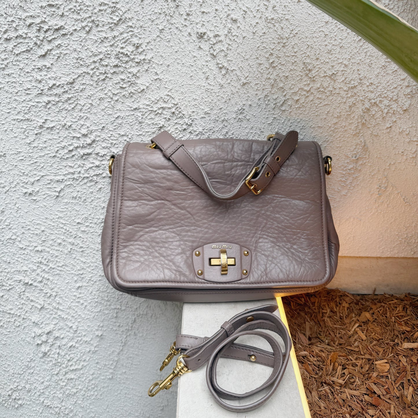 Miu Miu Nappa Leather Beige Flap Turnlock Shoulder Bag