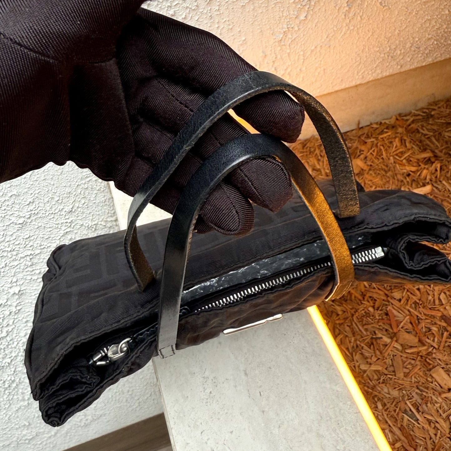 Fendi Silver Logo Mini Zucca Nylon Black Tote Bag