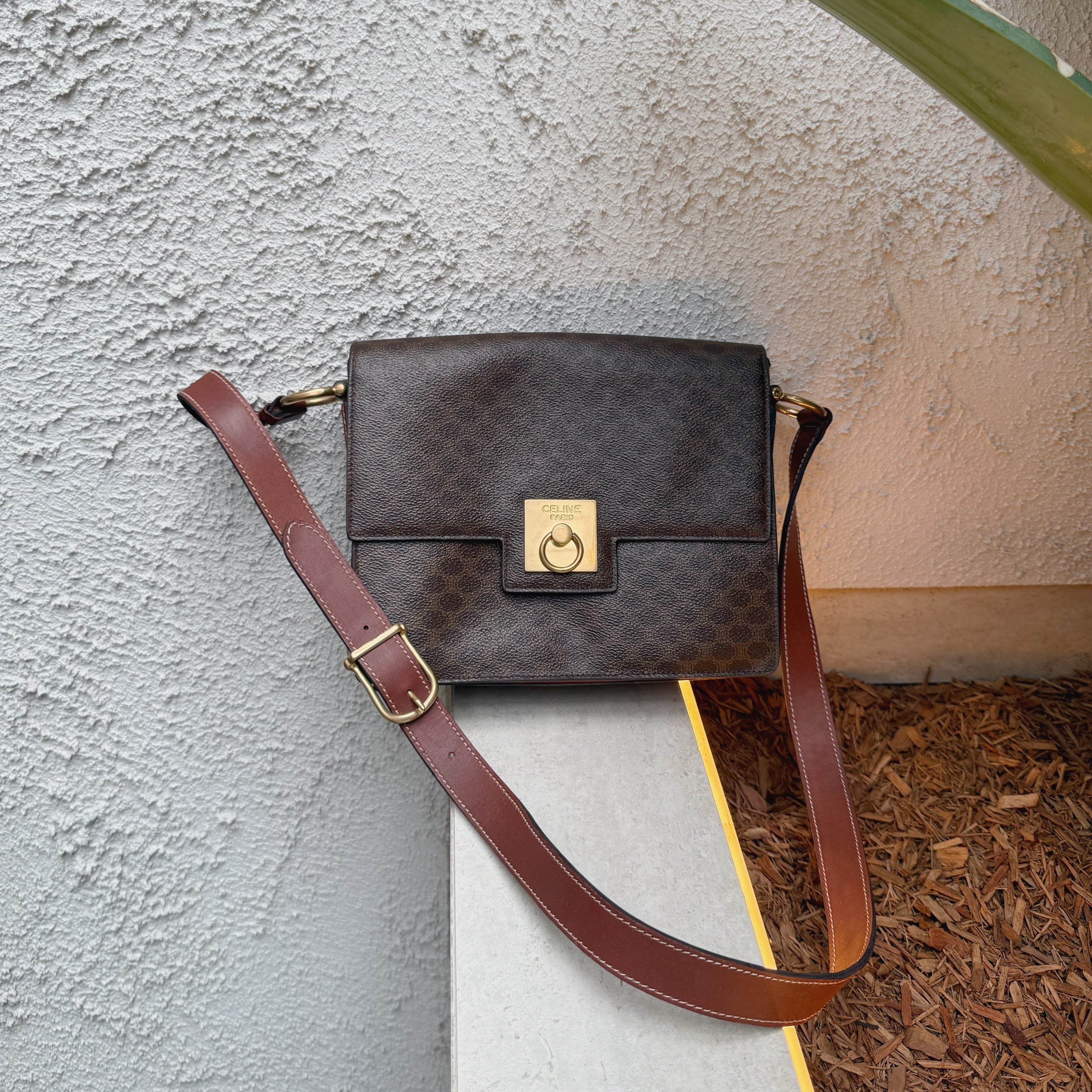 Celine Vintage Triomphe Brown Macadam Canvas