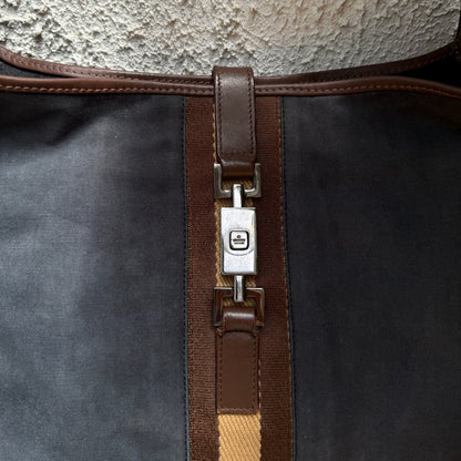 Gucci Vintage Navy Canvas & Brown Leather Jackie Bag