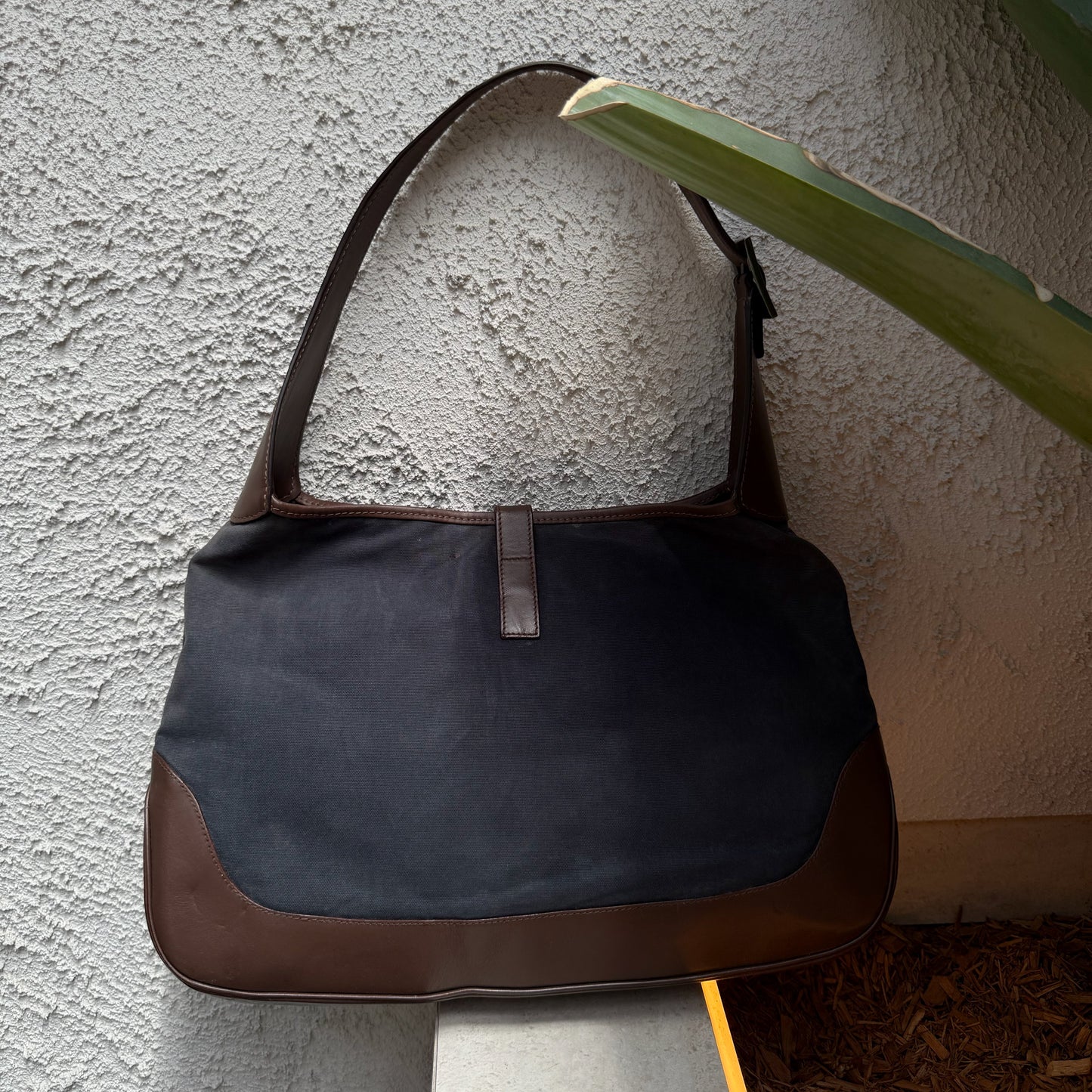 Gucci Vintage Navy Canvas & Brown Leather Jackie Bag