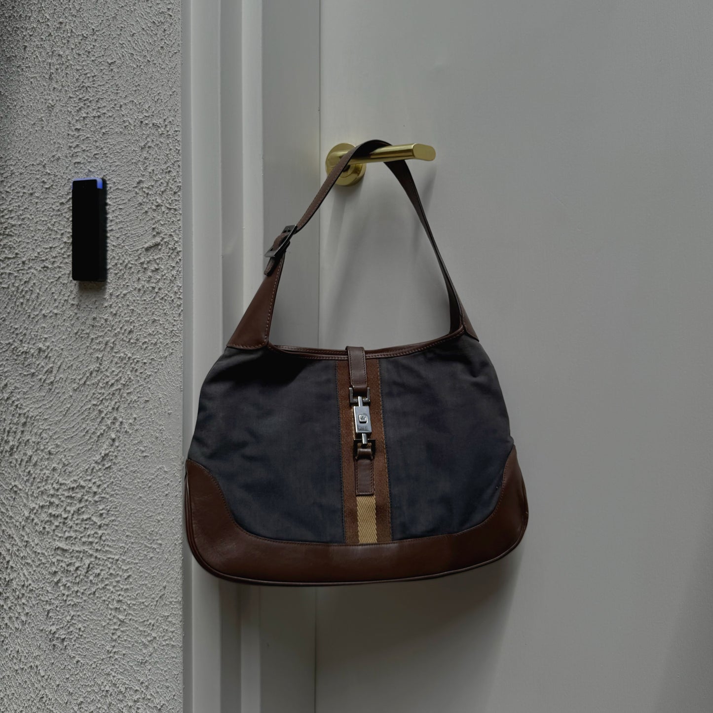 Gucci Vintage Navy Canvas & Brown Leather Jackie Bag