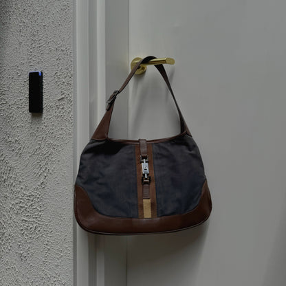 Gucci Vintage Navy Canvas & Brown Leather Jackie Bag