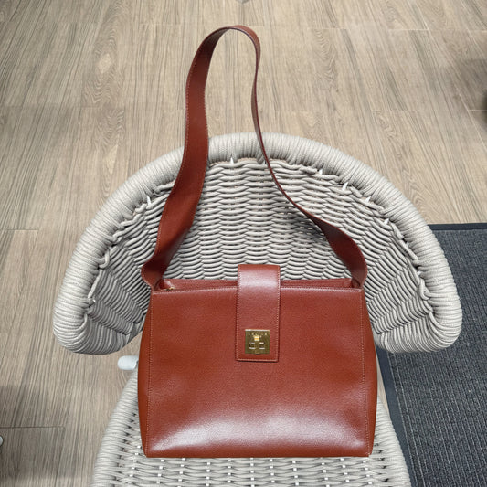 Celine Vintage Cognac Brown Leather Shoulder Bag