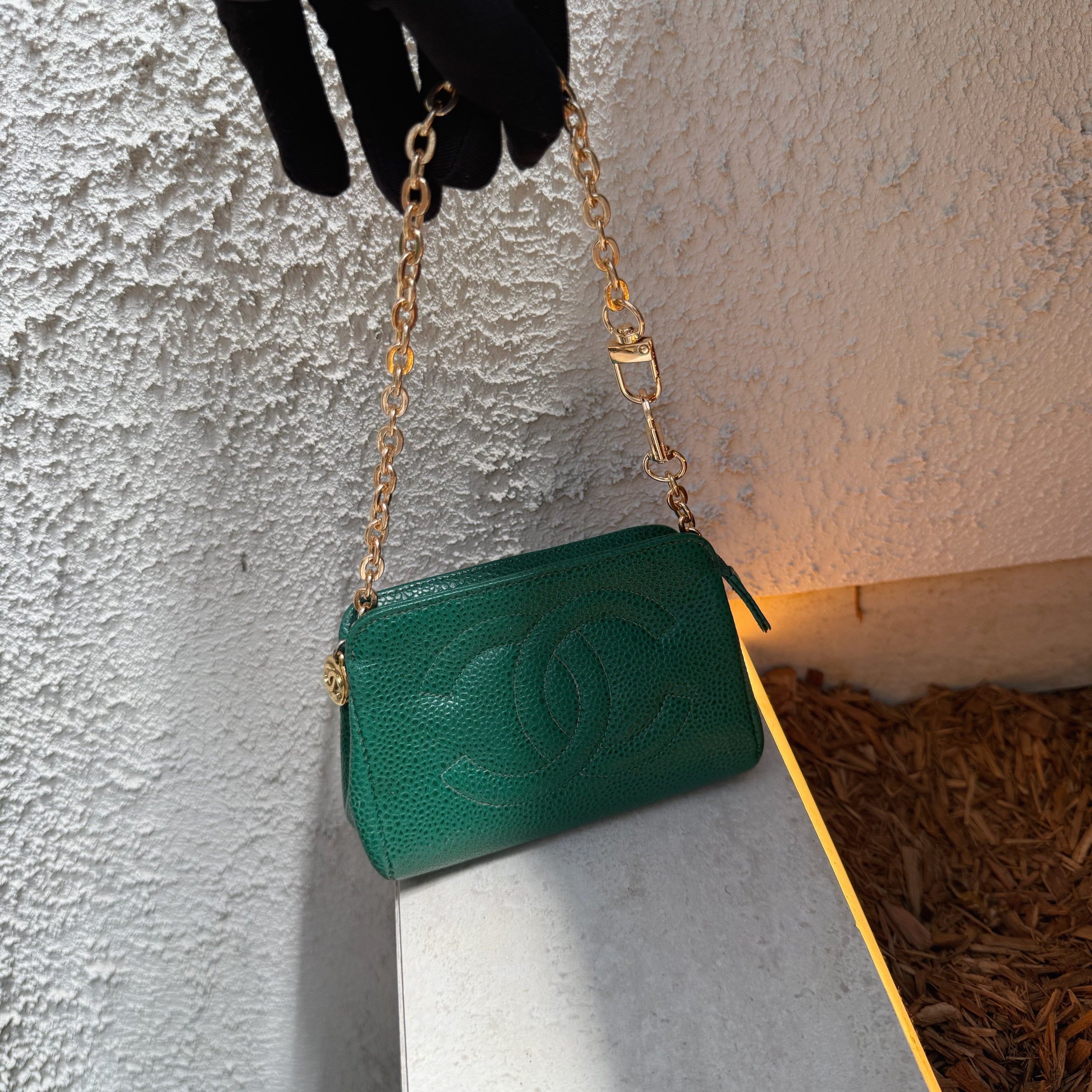 Chanel Green Caviar Pouch