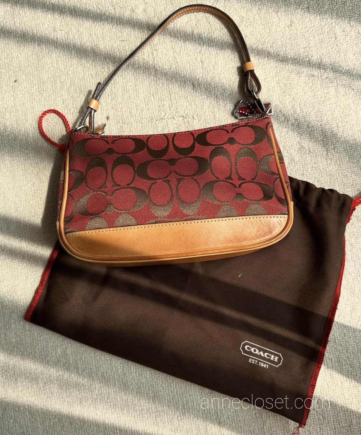 Coach Signature Demi Shoulder Bag Tan/Red