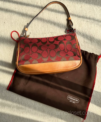 Coach Signature Demi Shoulder Bag Tan/Red