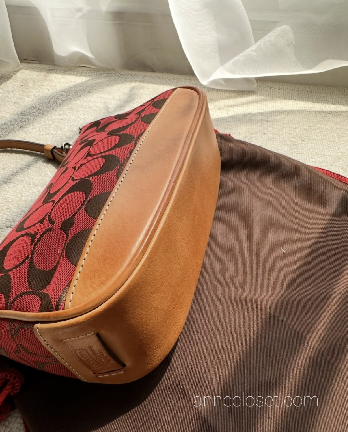 Coach Signature Demi Shoulder Bag Tan/Red