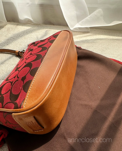 Coach Signature Demi Shoulder Bag Tan/Red