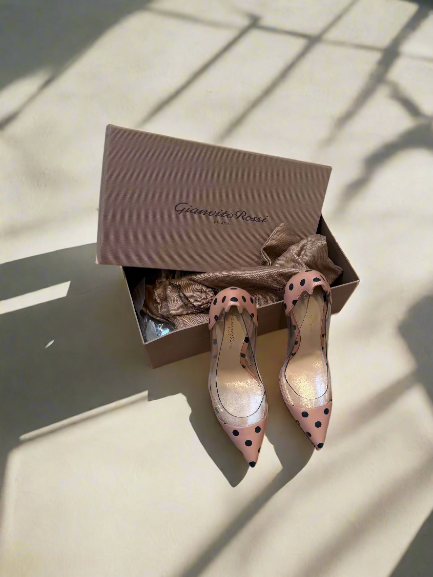 Gianvito Rossi Plexi 100 Polka Dot Heels