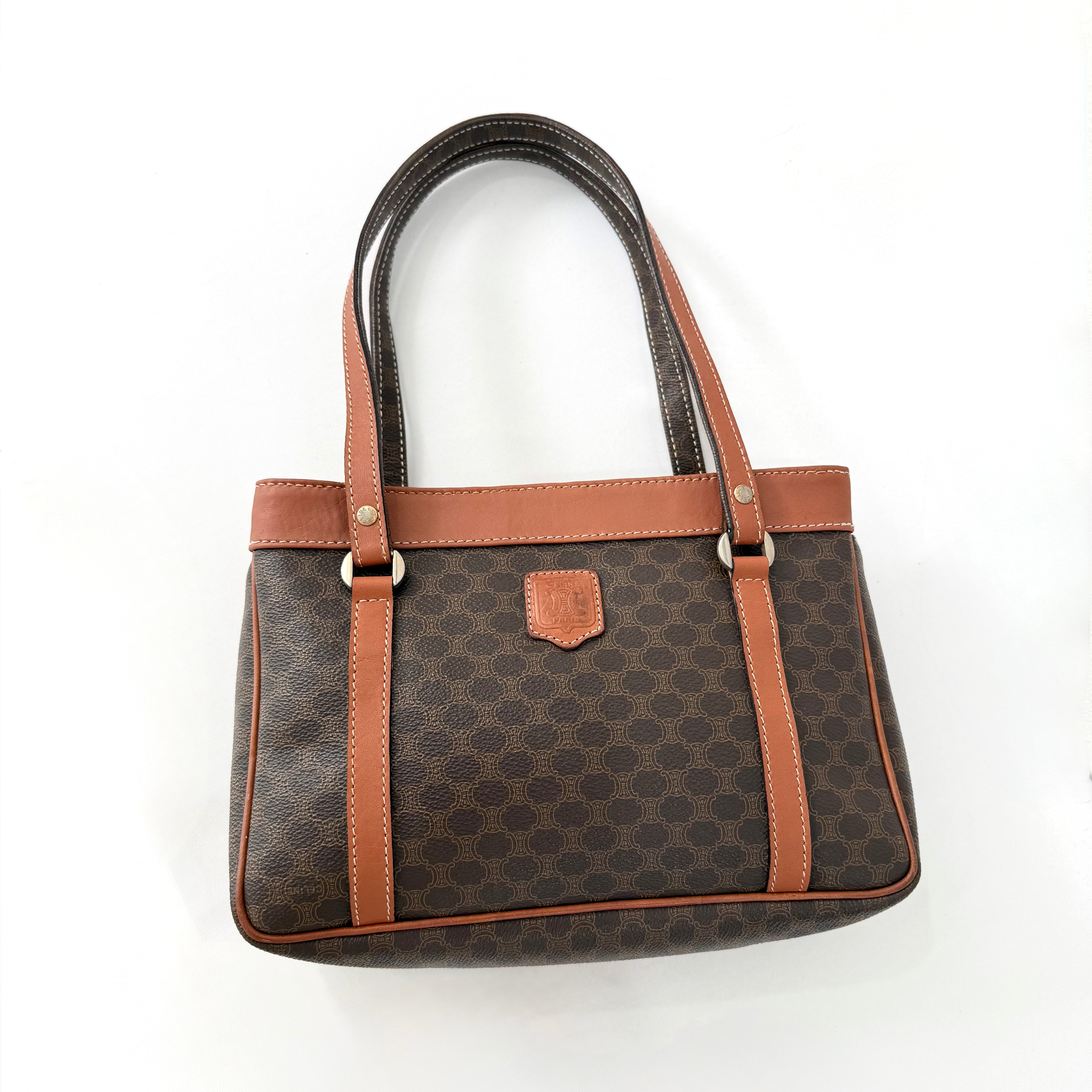CELINE Macadam Tote Bag PVC Leather Brown Vintage
