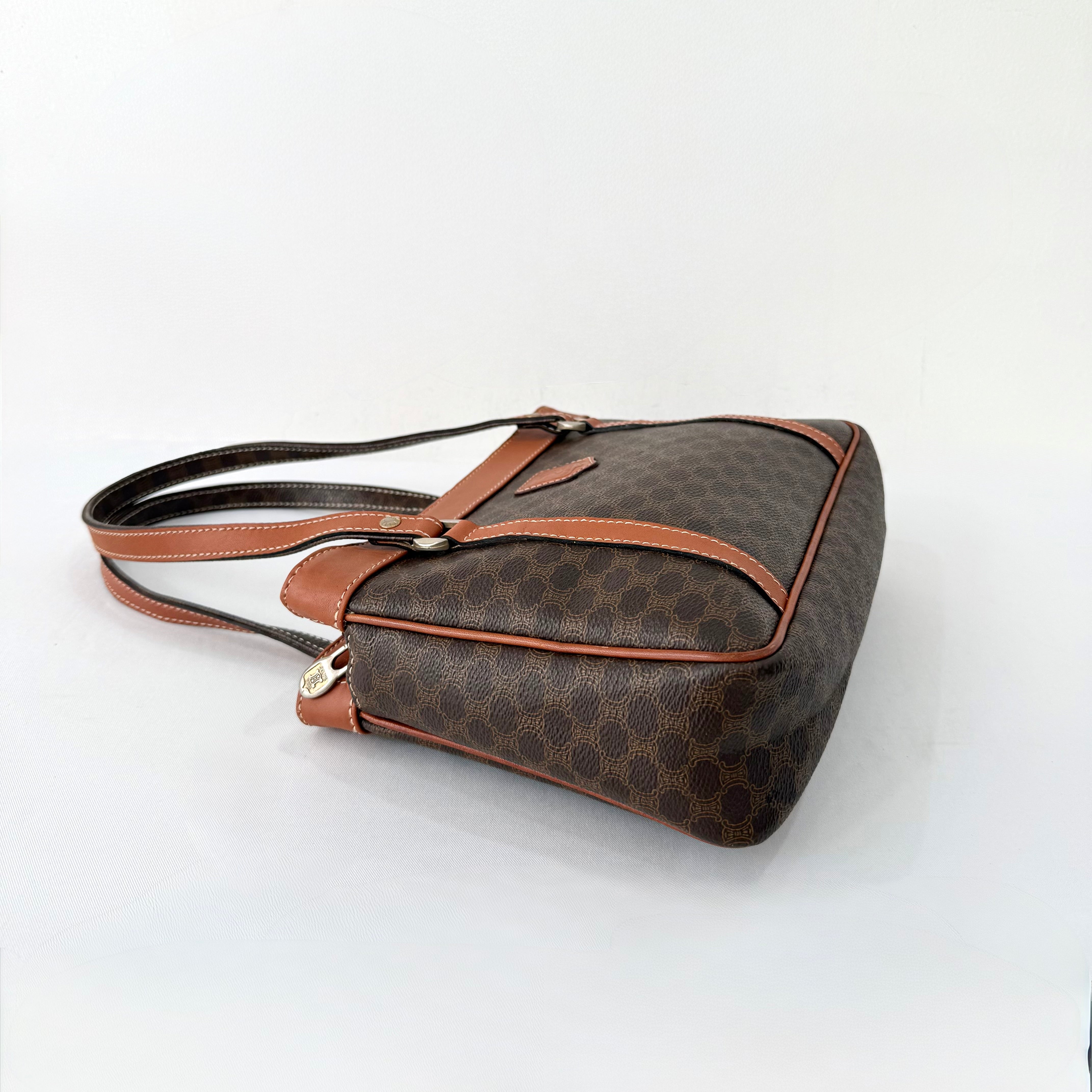 CELINE Macadam Tote Bag PVC Leather Brown Vintage