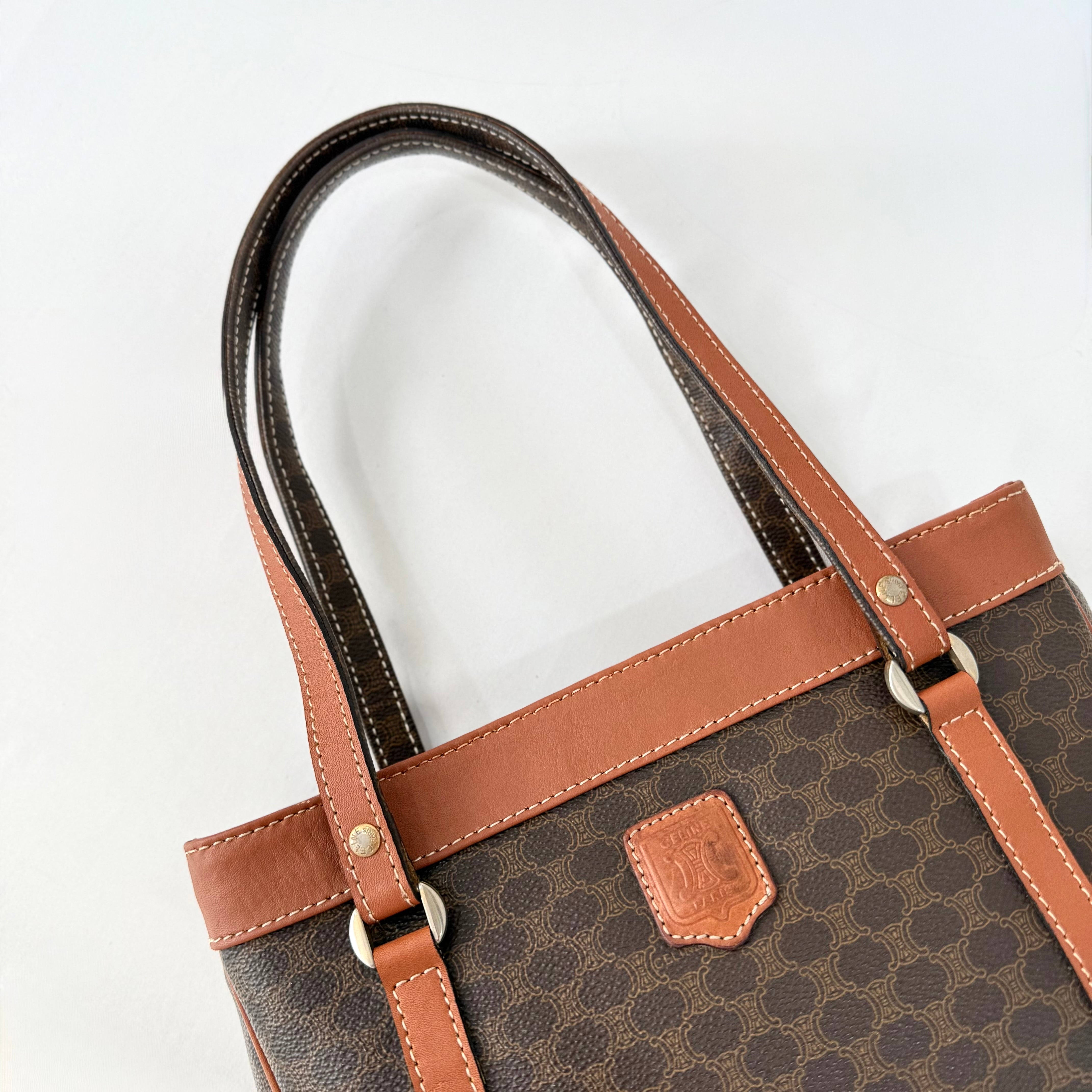 CELINE Macadam Tote Bag PVC Leather Brown Vintage