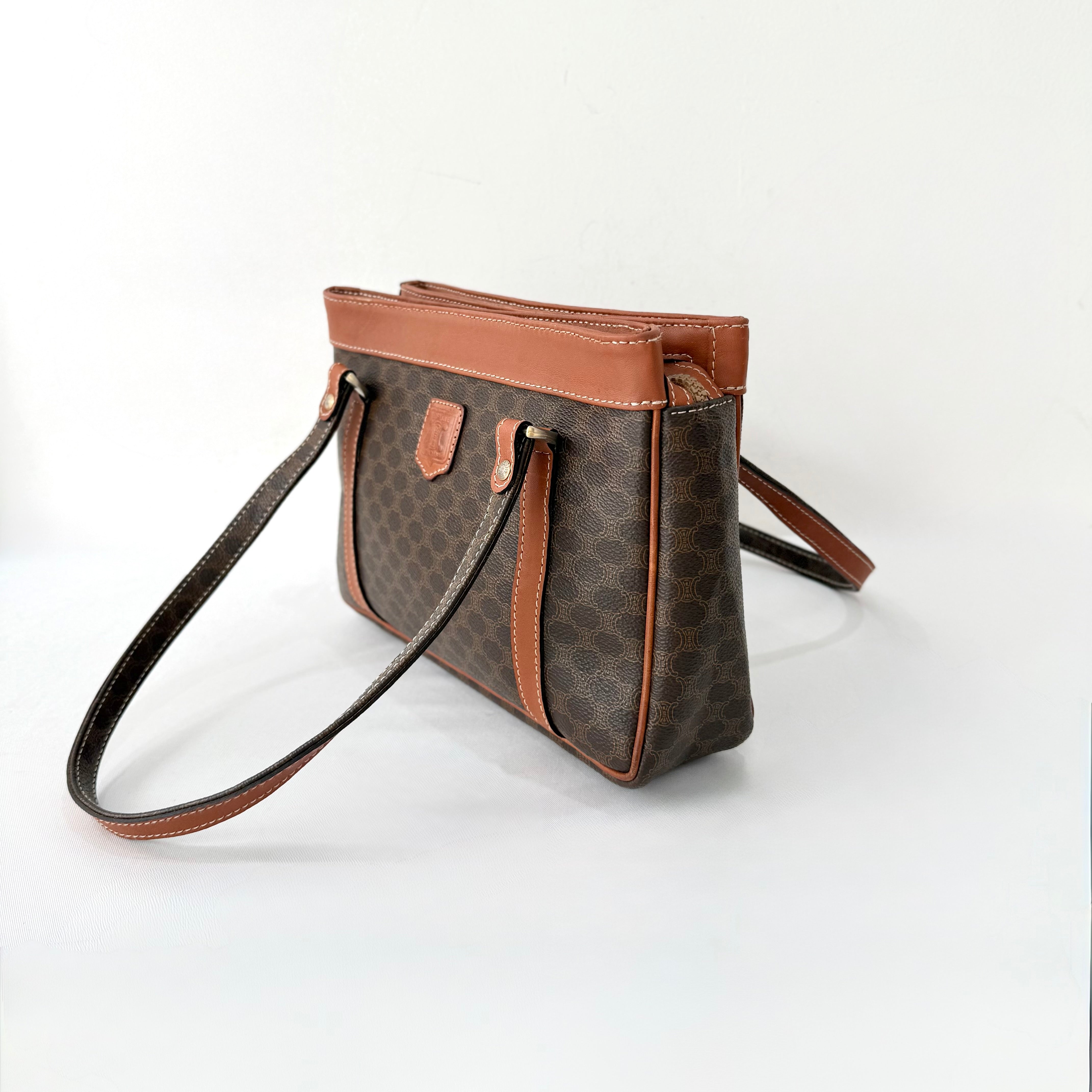 CELINE Macadam Tote Bag PVC Leather Brown Vintage
