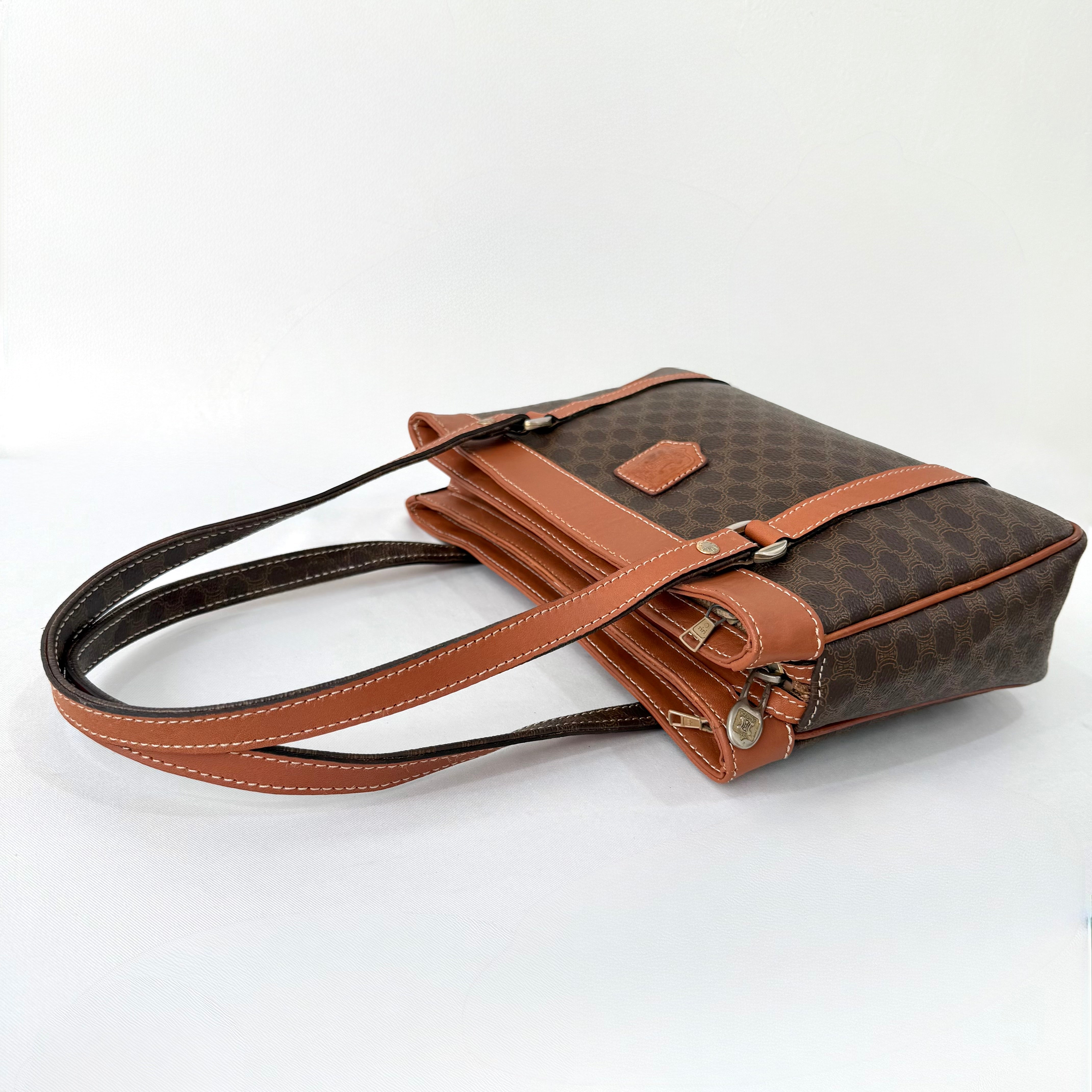 CELINE Macadam Tote Bag PVC Leather Brown Vintage