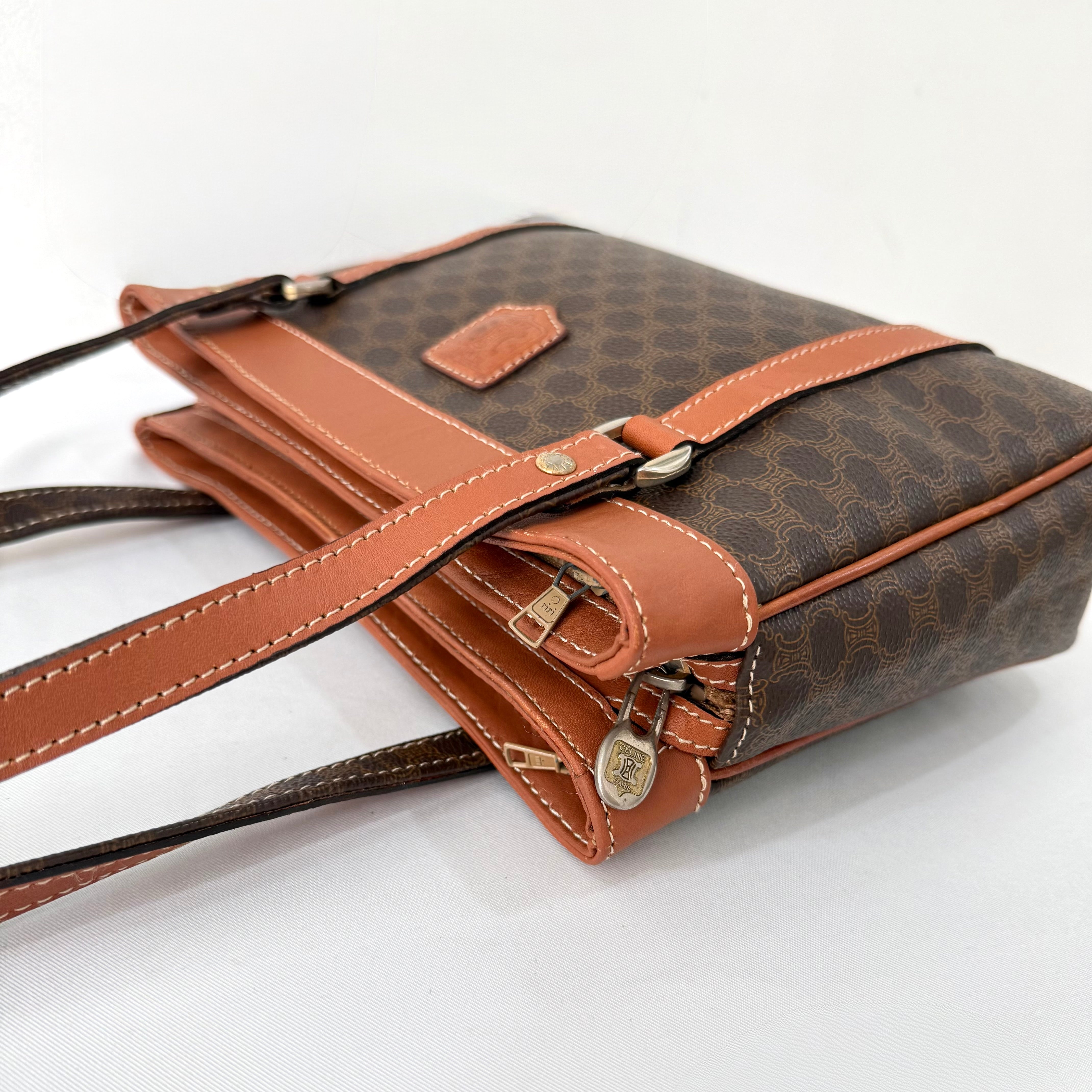 CELINE Macadam Tote Bag PVC Leather Brown Vintage