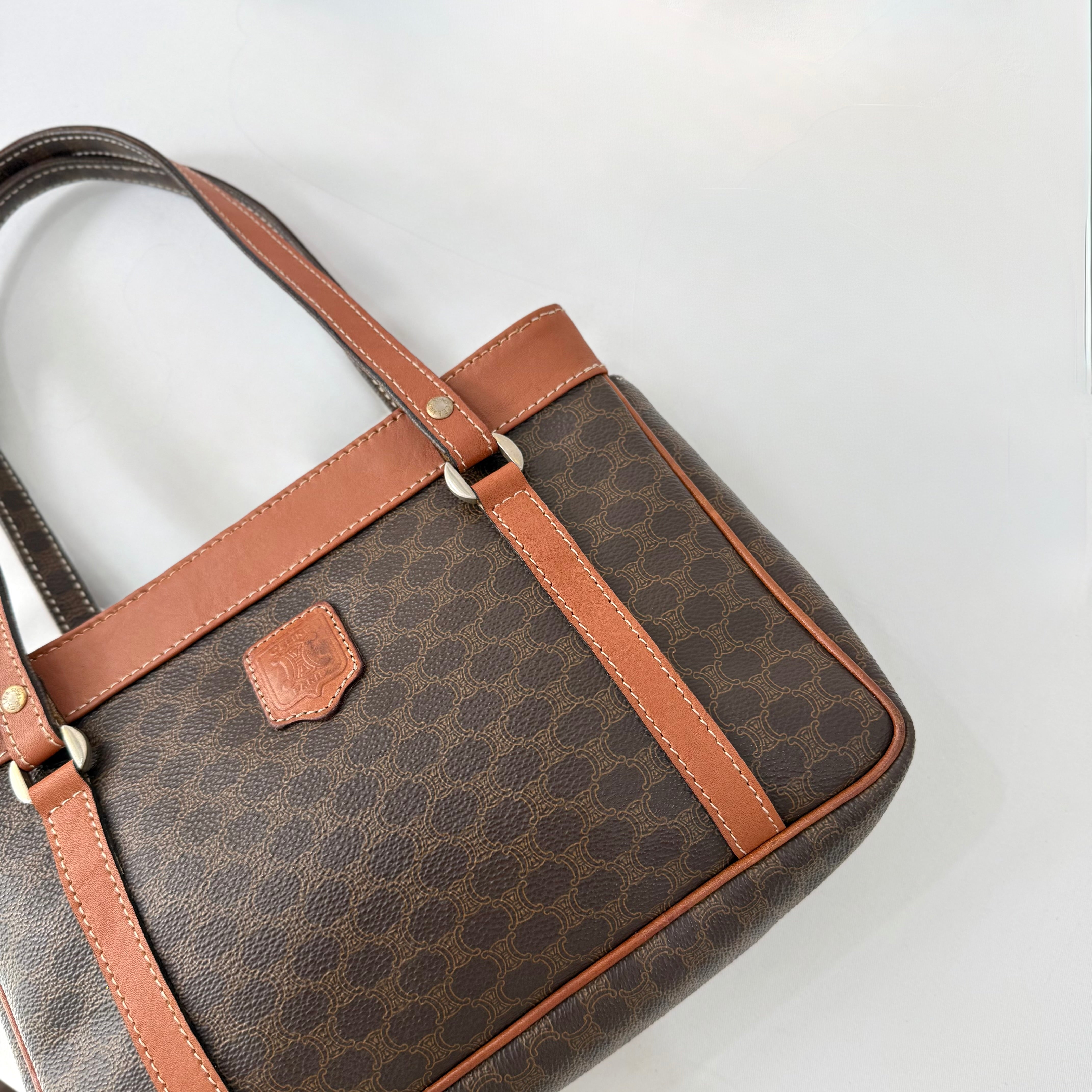 CELINE Macadam Tote Bag PVC Leather Brown Vintage
