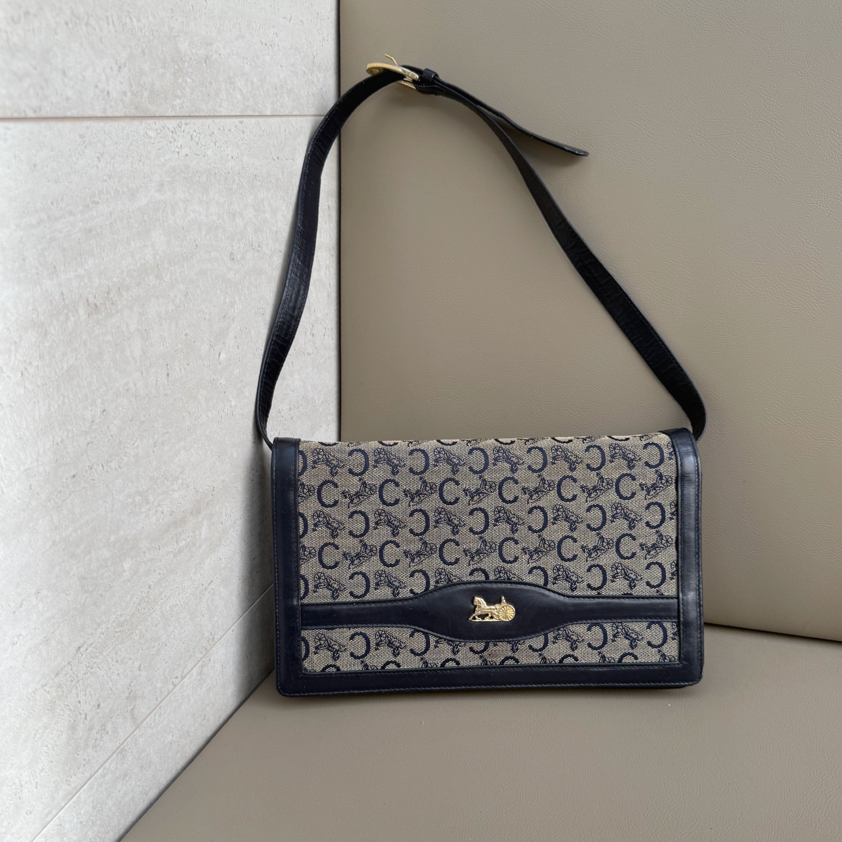 Celine Macadam Canvas Horse Carriage Shoulder Bag