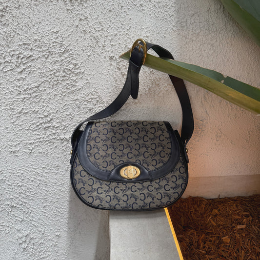  (WISE) CELINE C Sulky Shoulder Bag Canvas Navy 