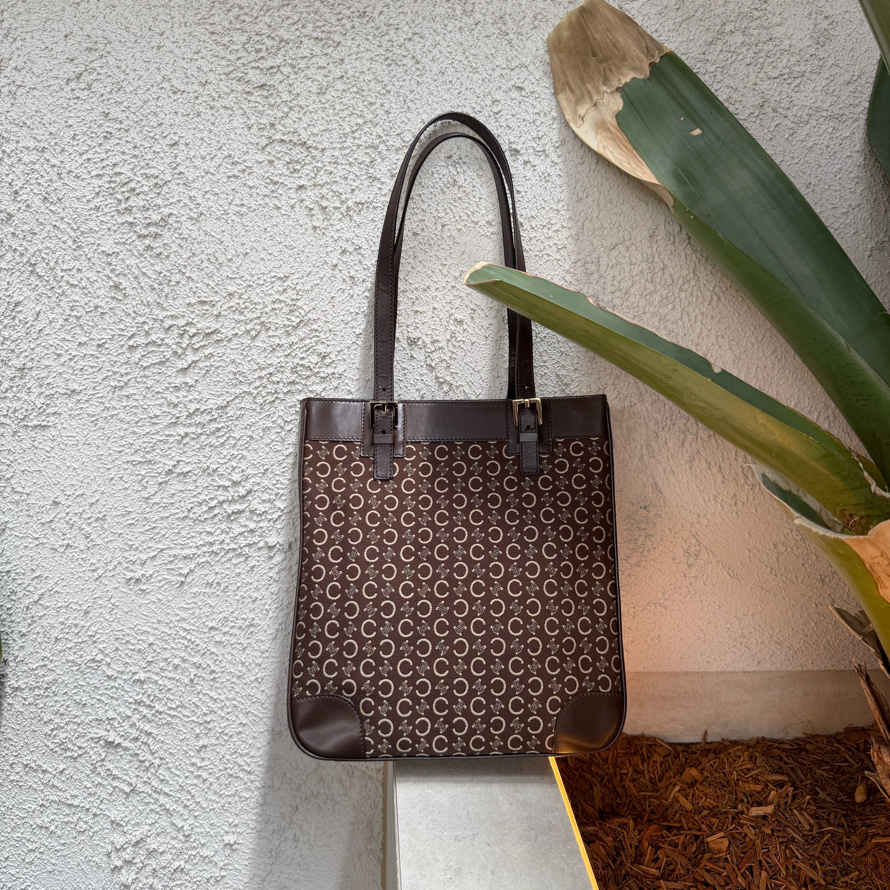 Celine C Macadam Brown Canvas Tote Bag